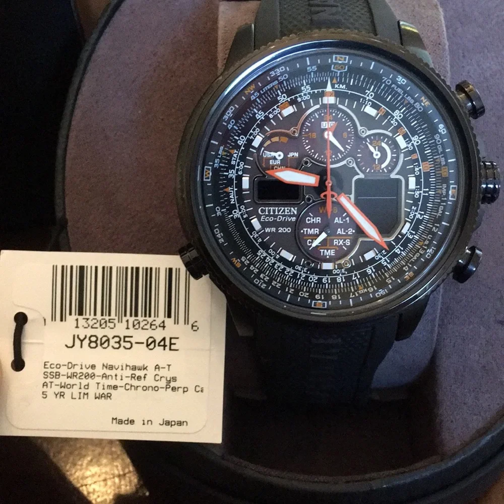 Citizen Navihawk Black with Orange Accents Pilot Chronograph